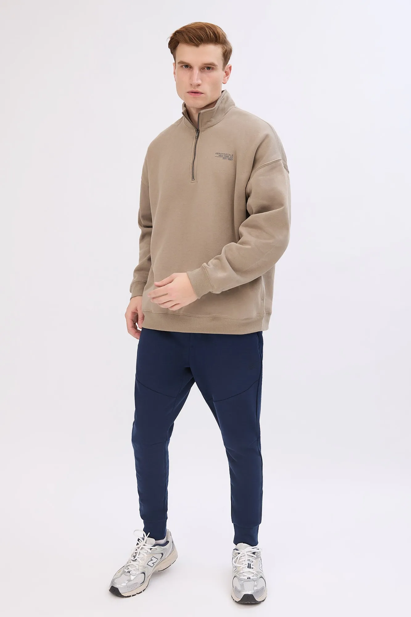 Aéropostale Small Print Mock Neck Quarter-Zip Sweatshirt