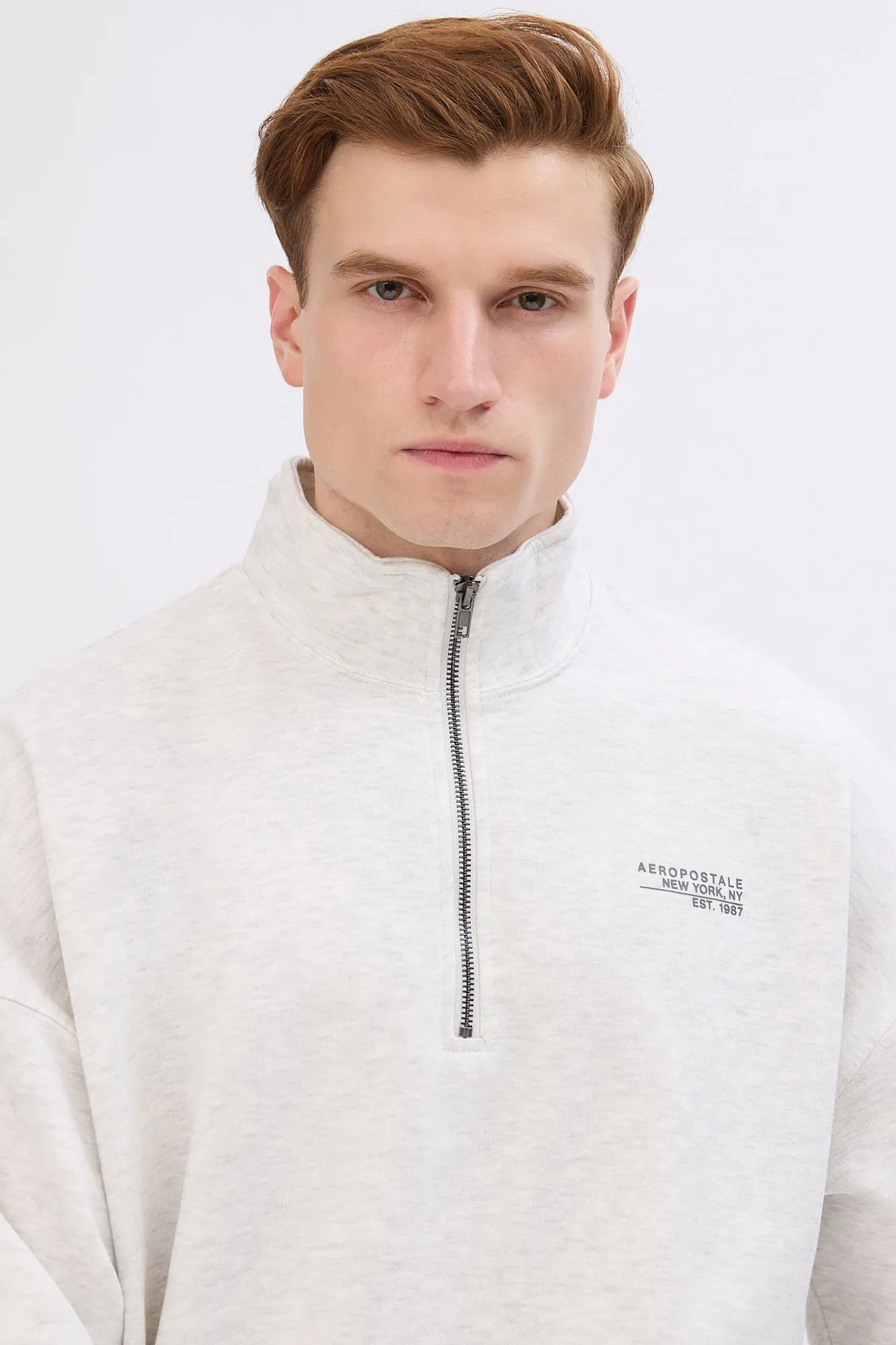 Aéropostale Small Print Mock Neck Quarter-Zip Sweatshirt