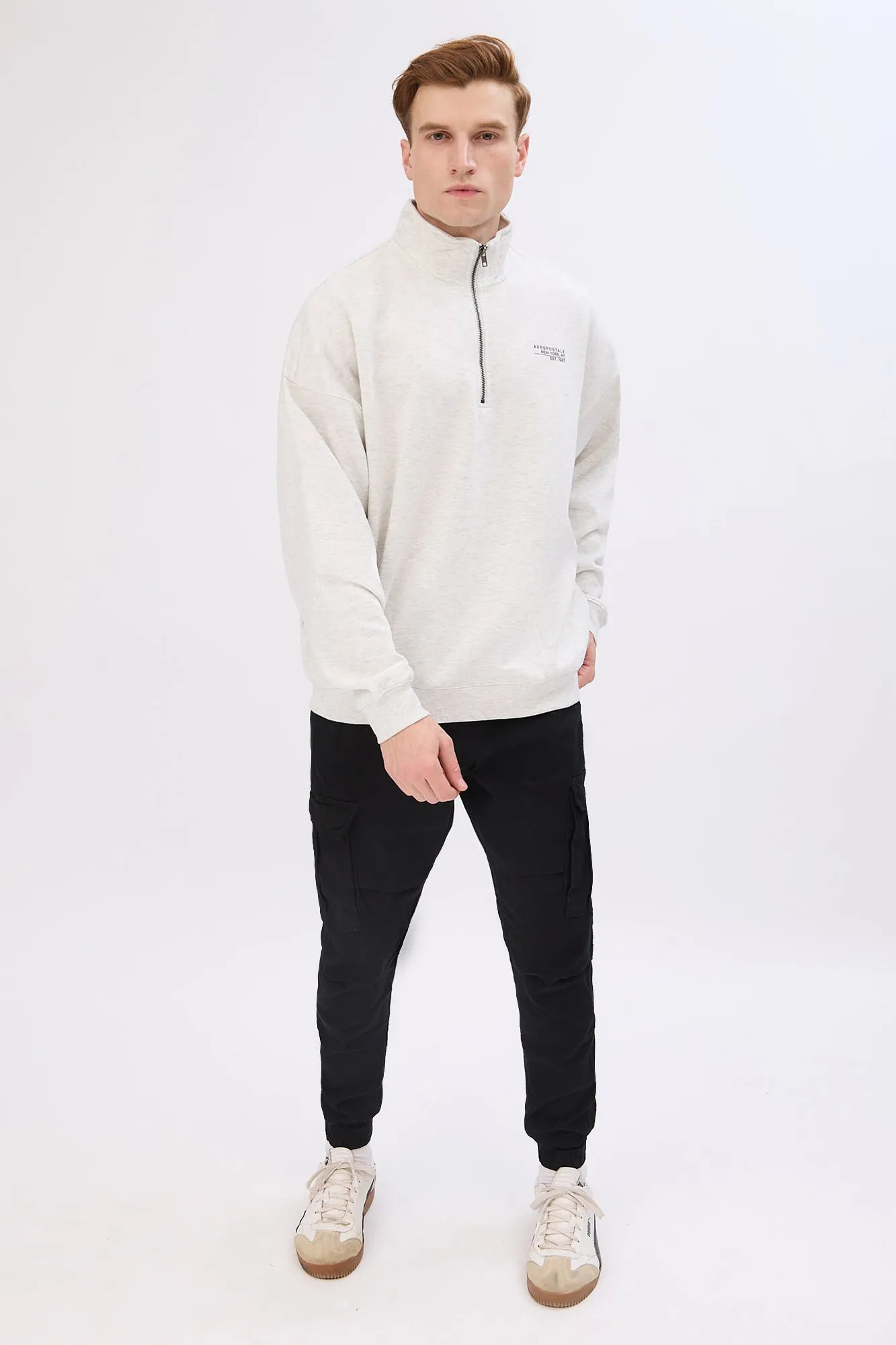 Aéropostale Small Print Mock Neck Quarter-Zip Sweatshirt