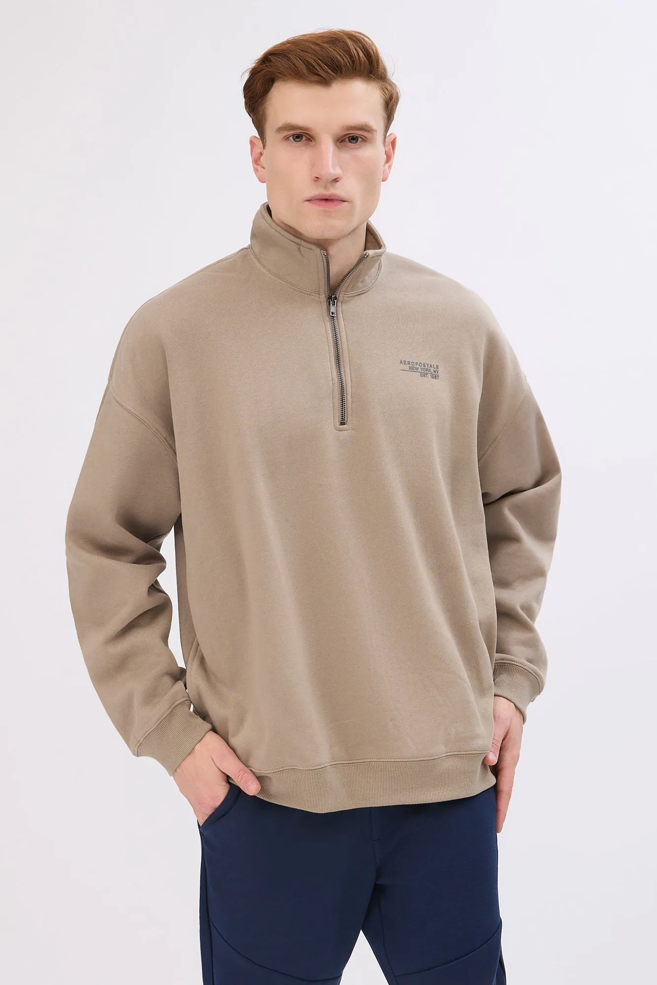 Aéropostale Small Print Mock Neck Quarter-Zip Sweatshirt