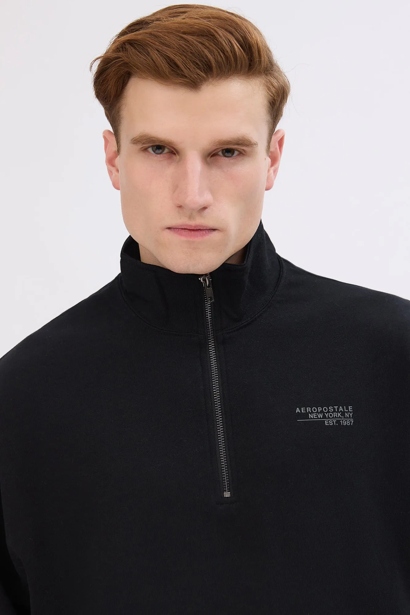 Aéropostale Small Print Mock Neck Quarter-Zip Sweatshirt