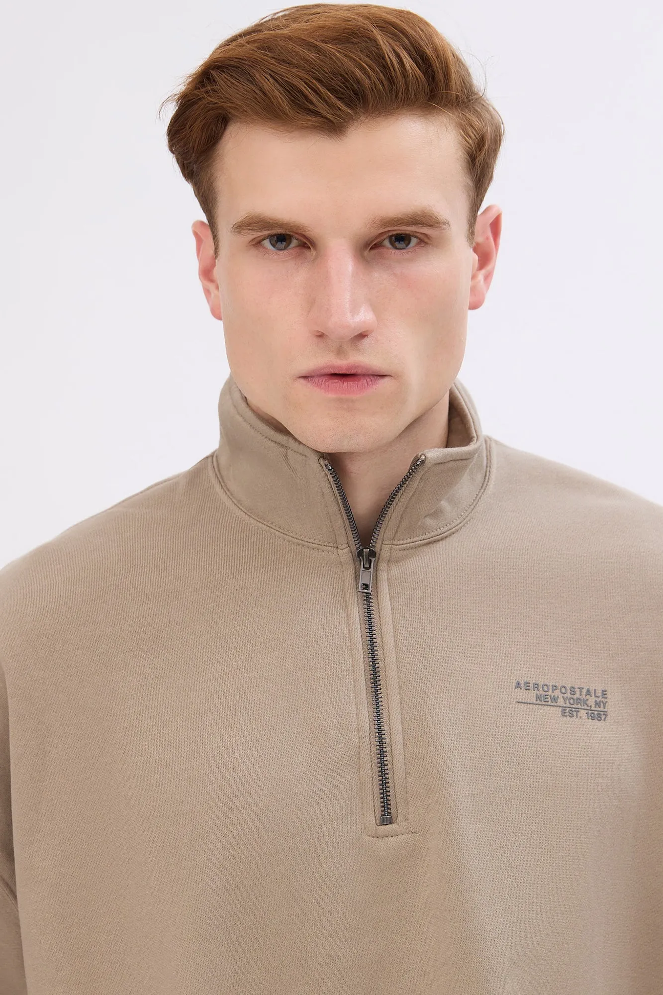 Aéropostale Small Print Mock Neck Quarter-Zip Sweatshirt
