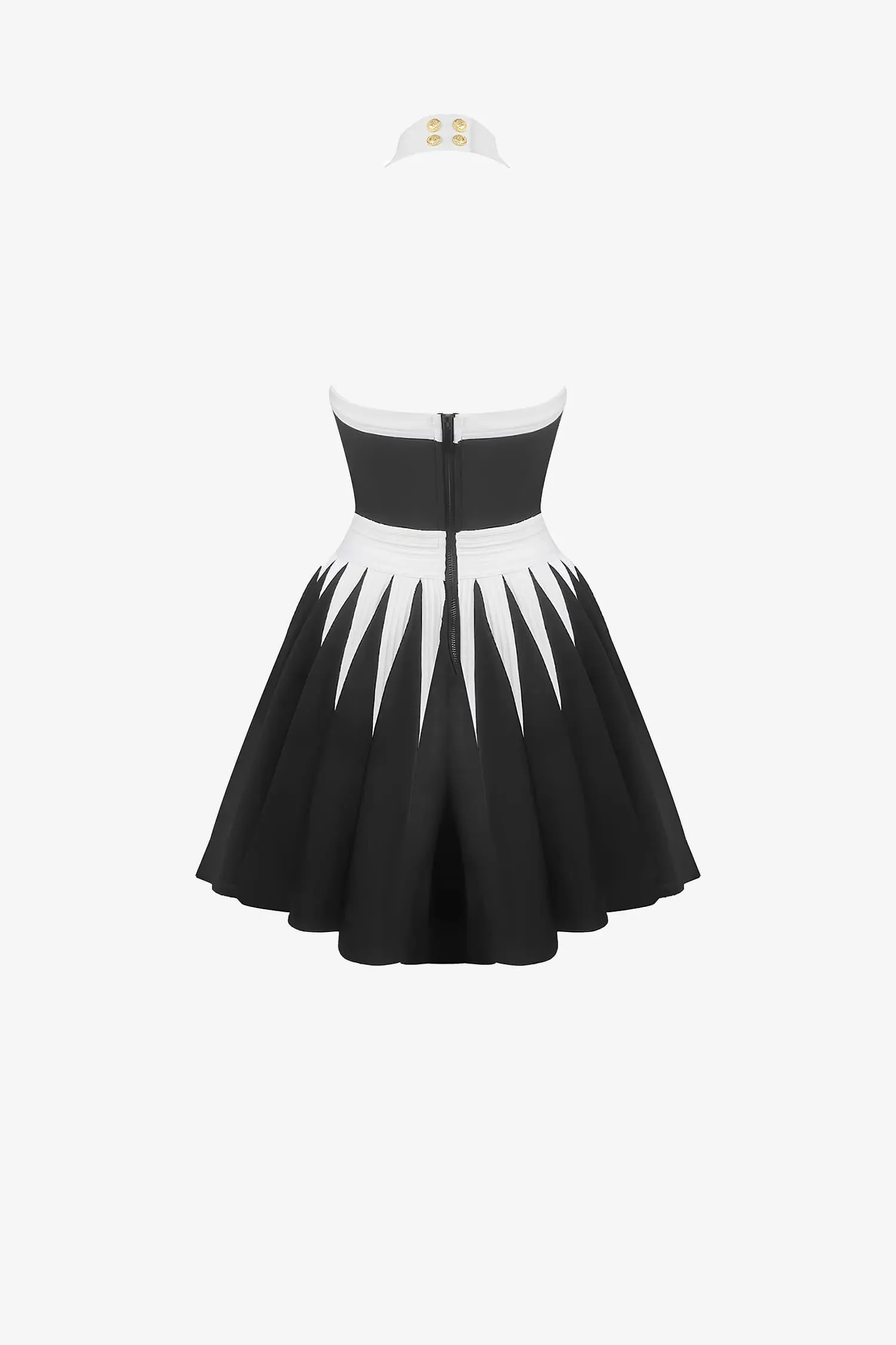 Black And White Halter Skater Dress