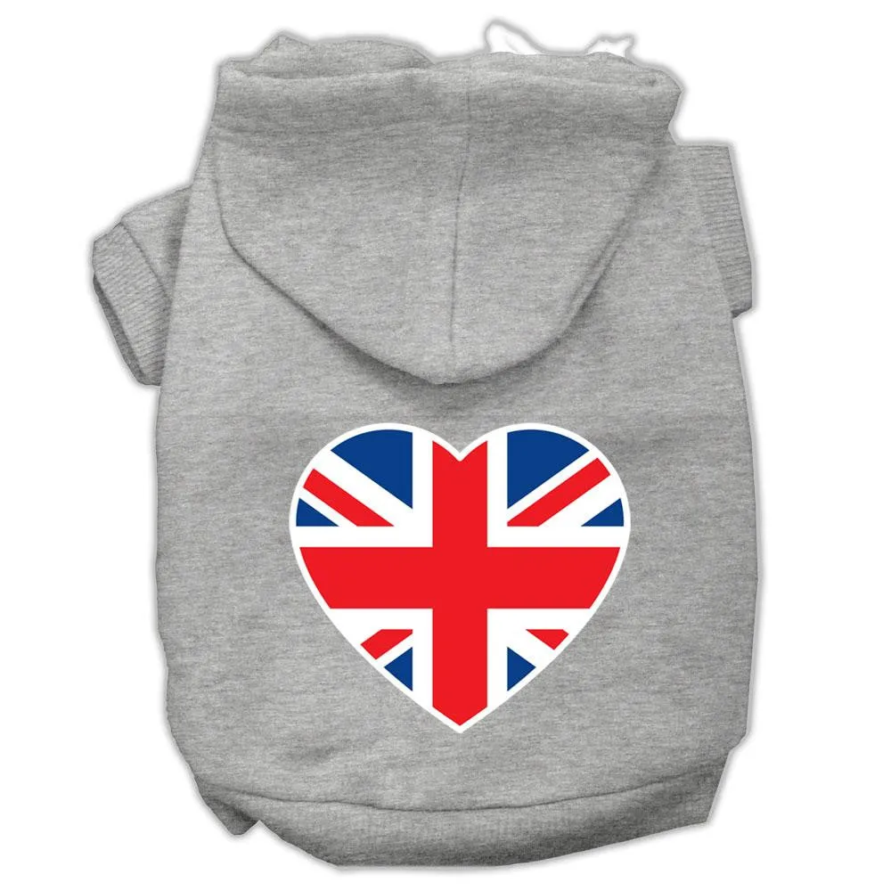 British Flag Heart Screen Print Pet Hoodies Grey Size Xxl (18)