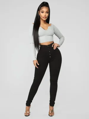 Button High Waist Ankle Skinny Jeans