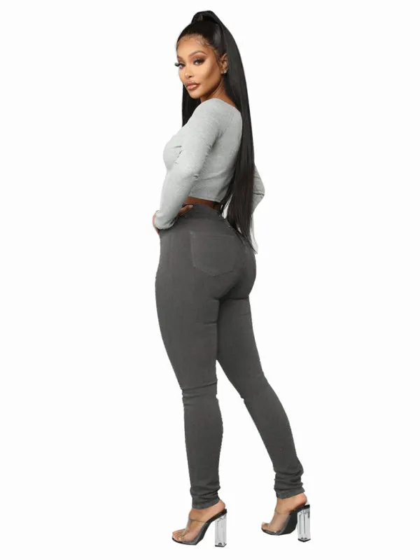 Button High Waist Ankle Skinny Jeans