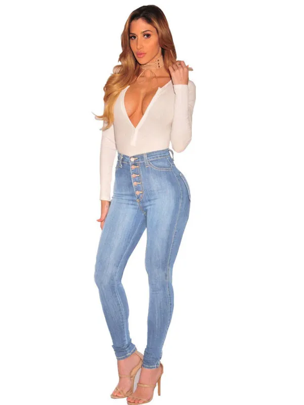 Button High Waist Ankle Skinny Jeans