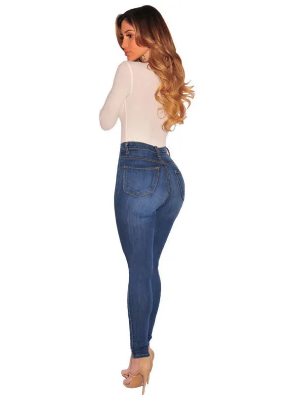 Button High Waist Ankle Skinny Jeans