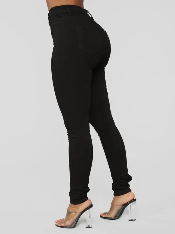 Button High Waist Ankle Skinny Jeans