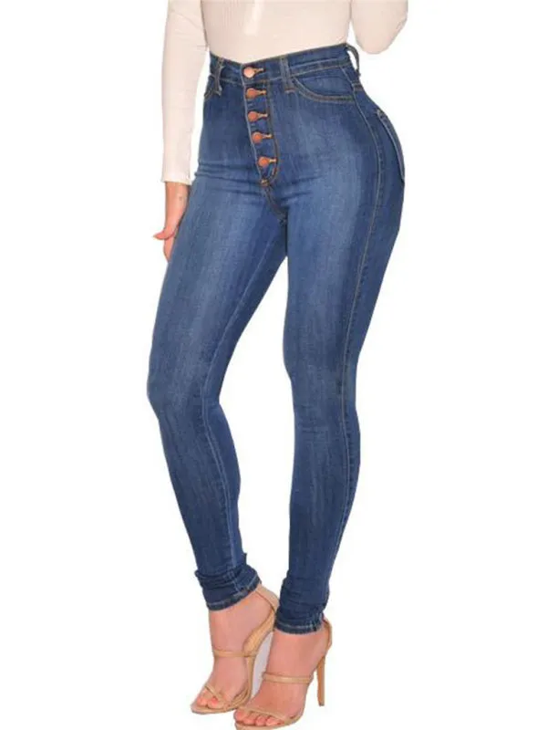 Button High Waist Ankle Skinny Jeans