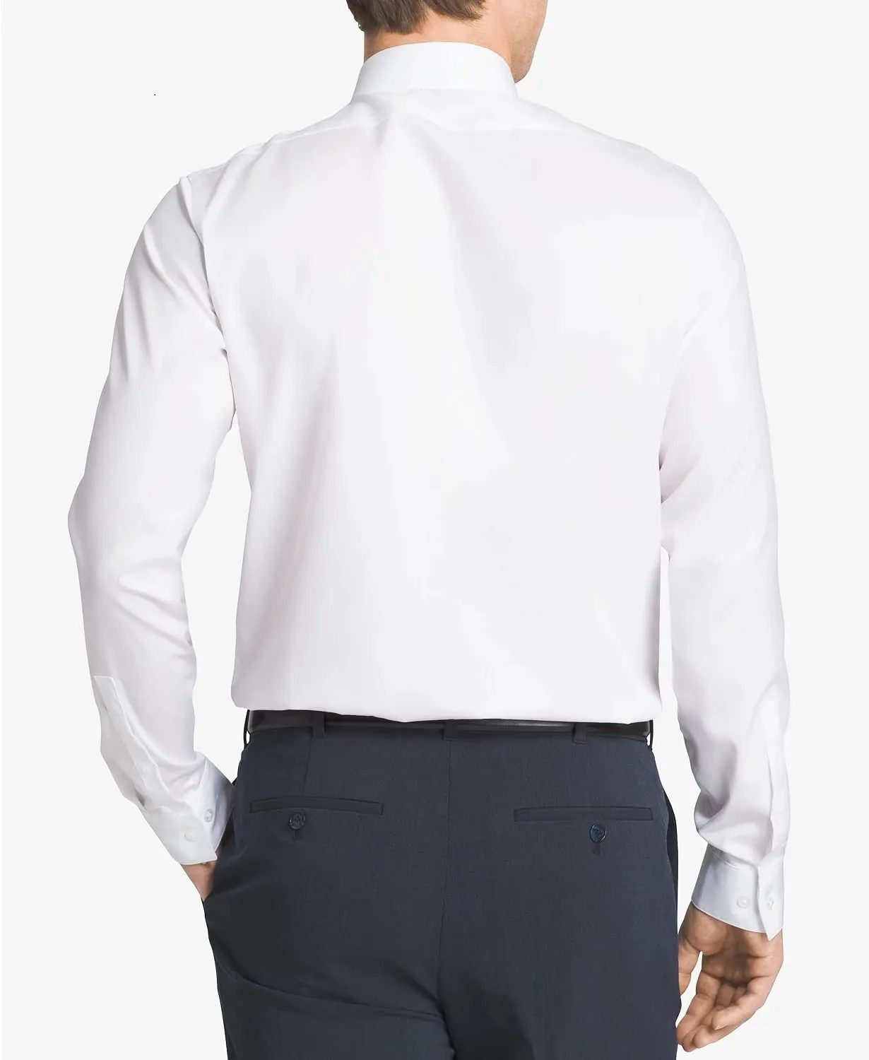 Calvin Klein Men's Dress Shirt Slim Fit Non Iron Herringbone Spread Collar, White, 15.5" Neck 32"-33" Sleeve