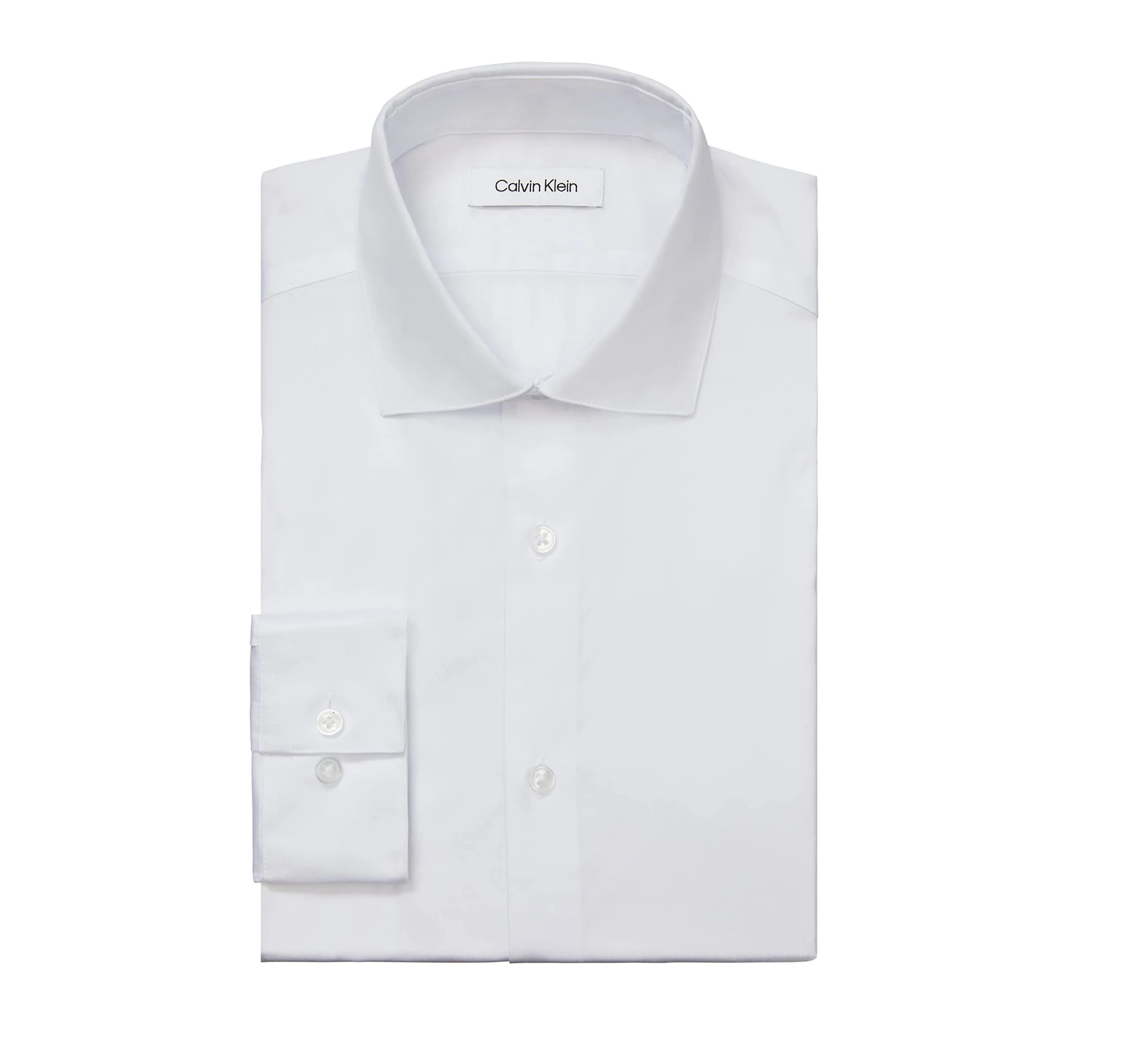 Calvin Klein Men's Dress Shirt Slim Fit Non Iron Herringbone Spread Collar, White, 15.5" Neck 32"-33" Sleeve