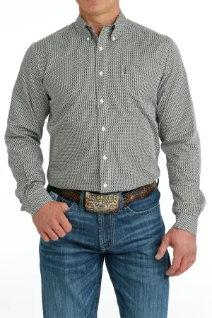 Cinch Mens Modern Fit Geometric Print  Button-Down shirt - Green MTW1347089