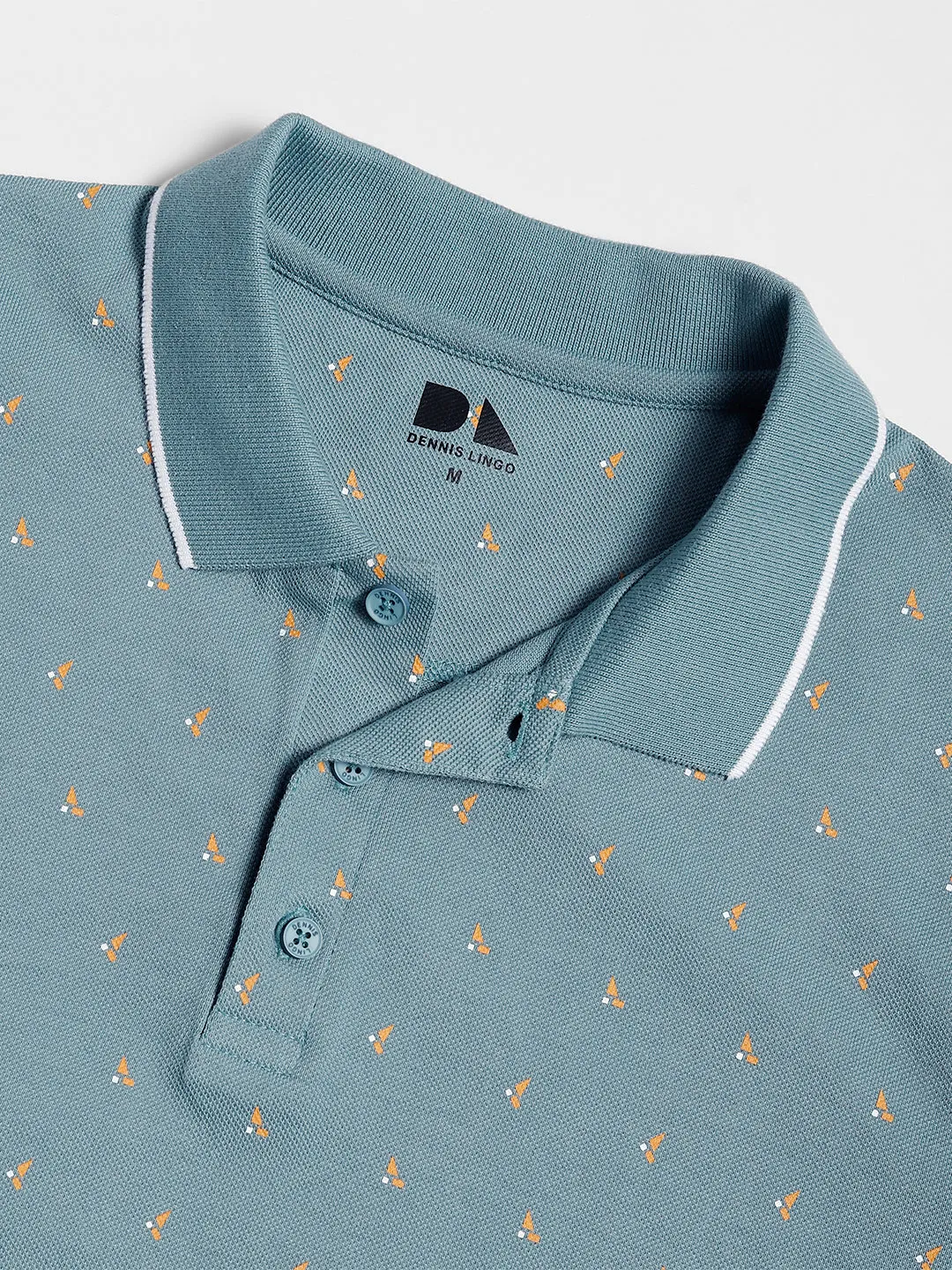 Dennis Lingo Geometric Printed Polo Collar Cotton T-shirt