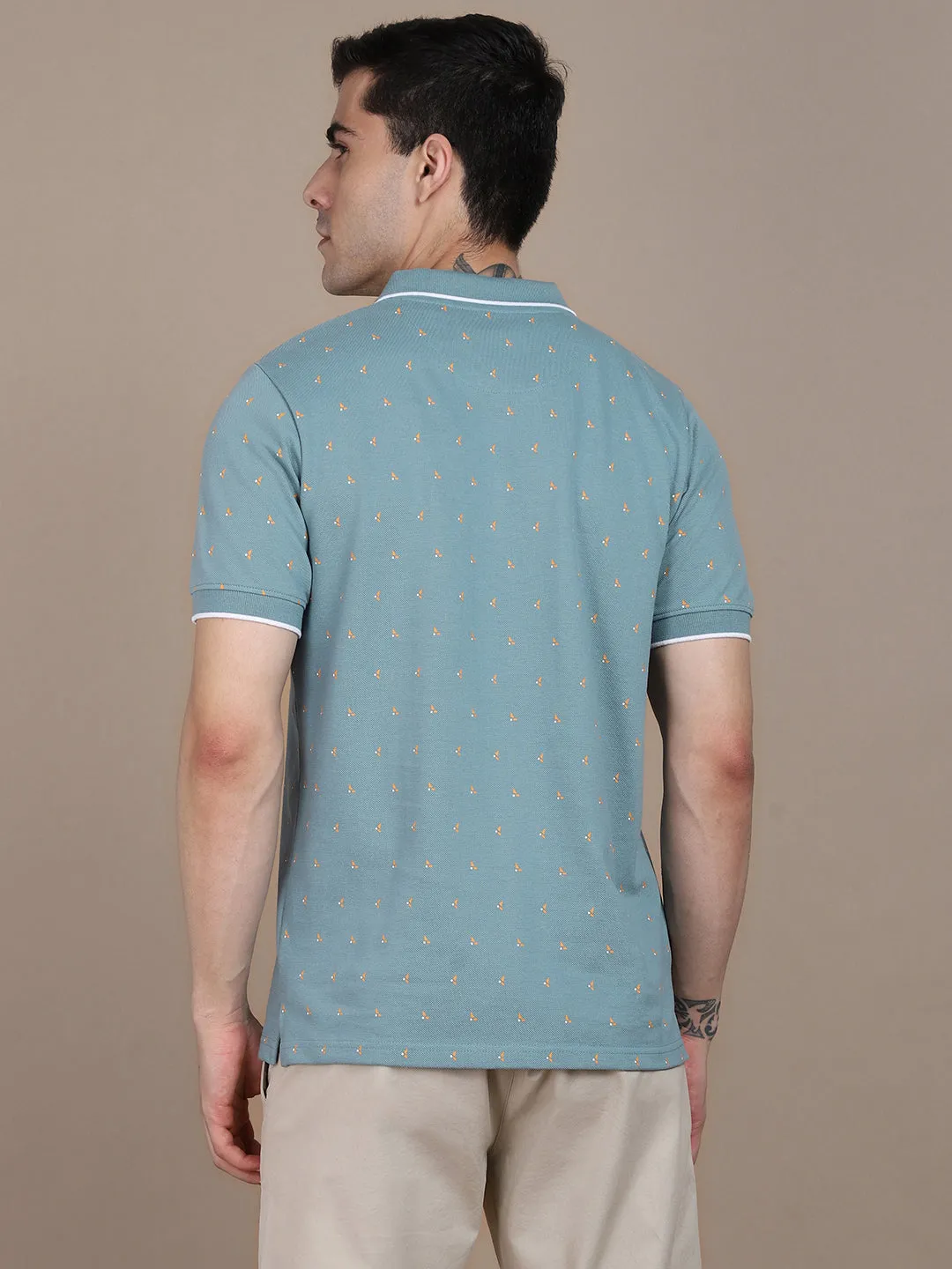 Dennis Lingo Geometric Printed Polo Collar Cotton T-shirt