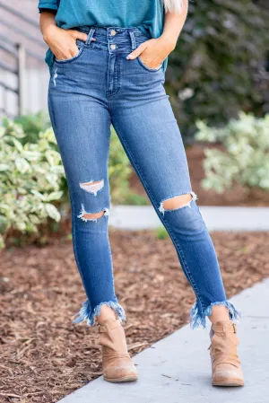 Edalyn High Rise Double Button Ankle Skinny