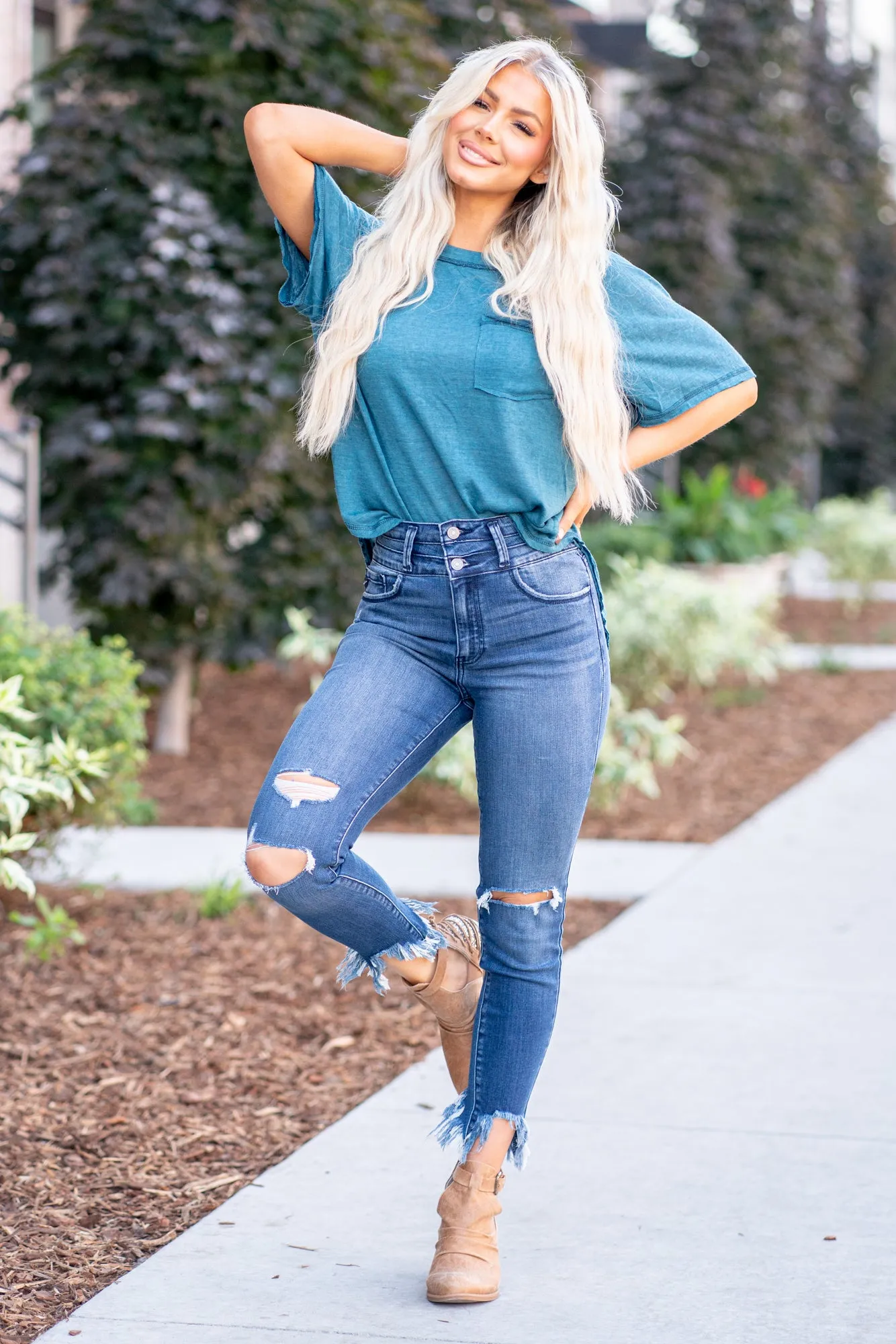 Edalyn High Rise Double Button Ankle Skinny