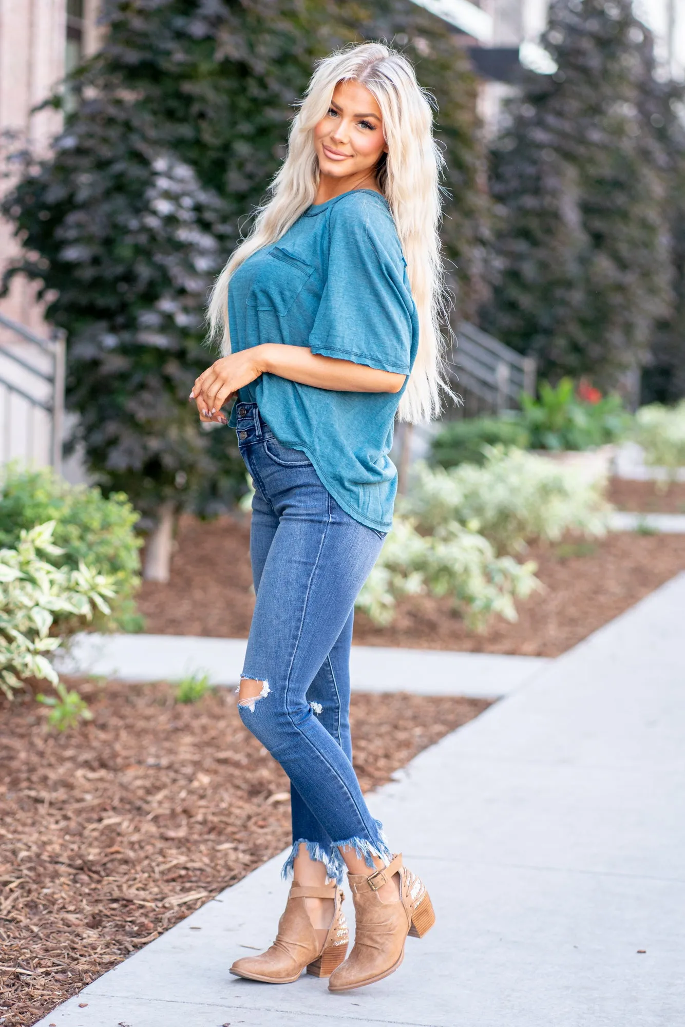 Edalyn High Rise Double Button Ankle Skinny