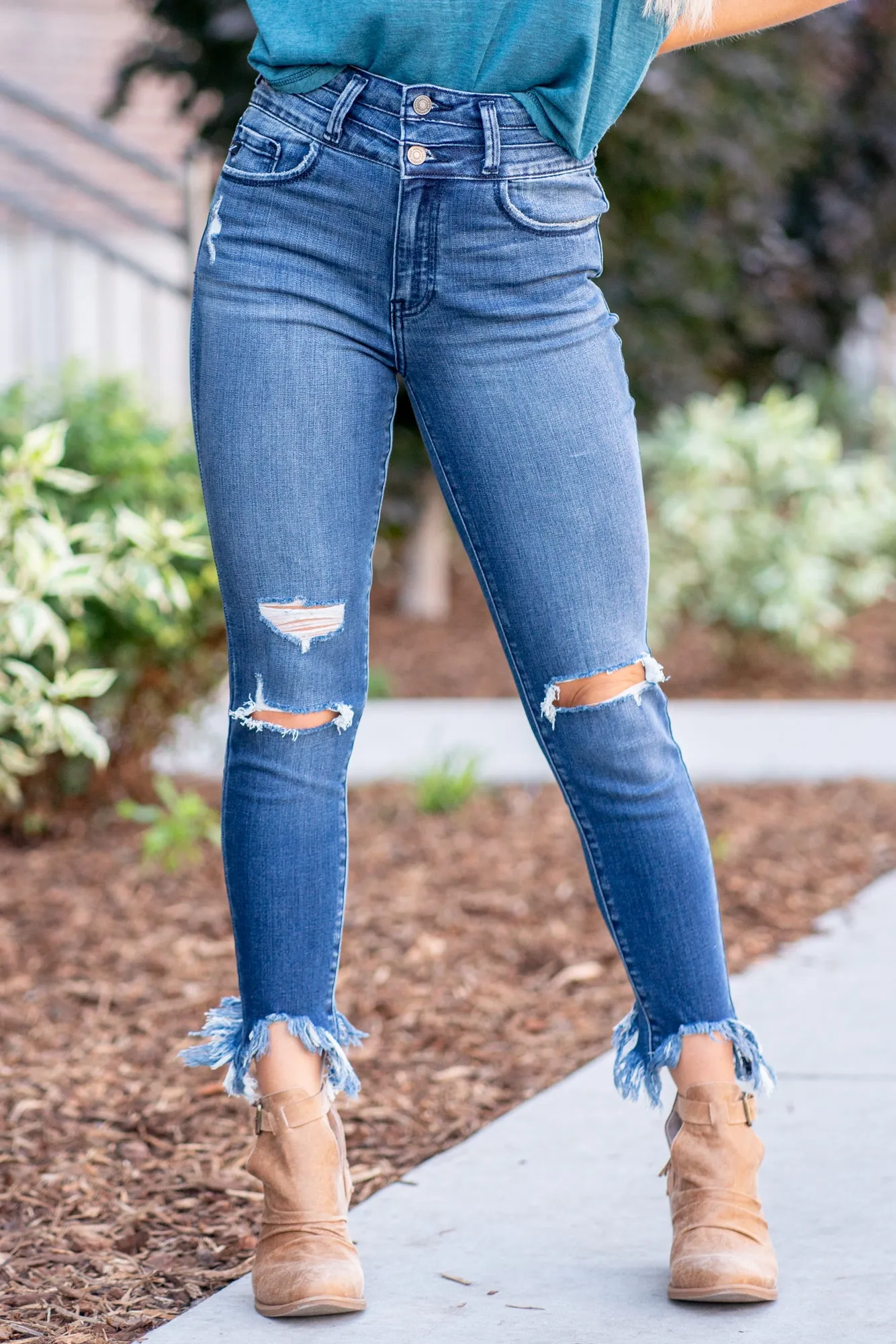 Edalyn High Rise Double Button Ankle Skinny