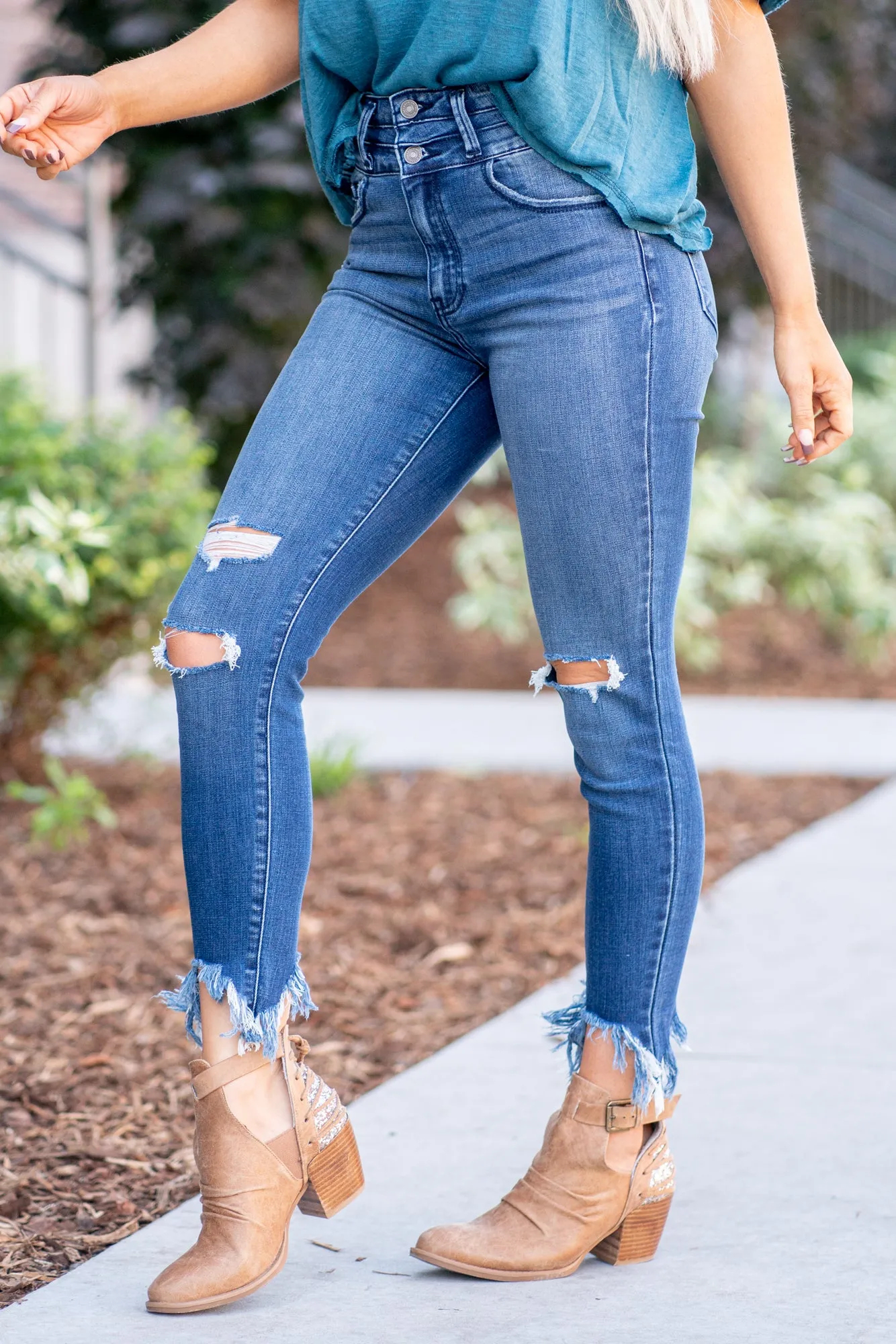 Edalyn High Rise Double Button Ankle Skinny