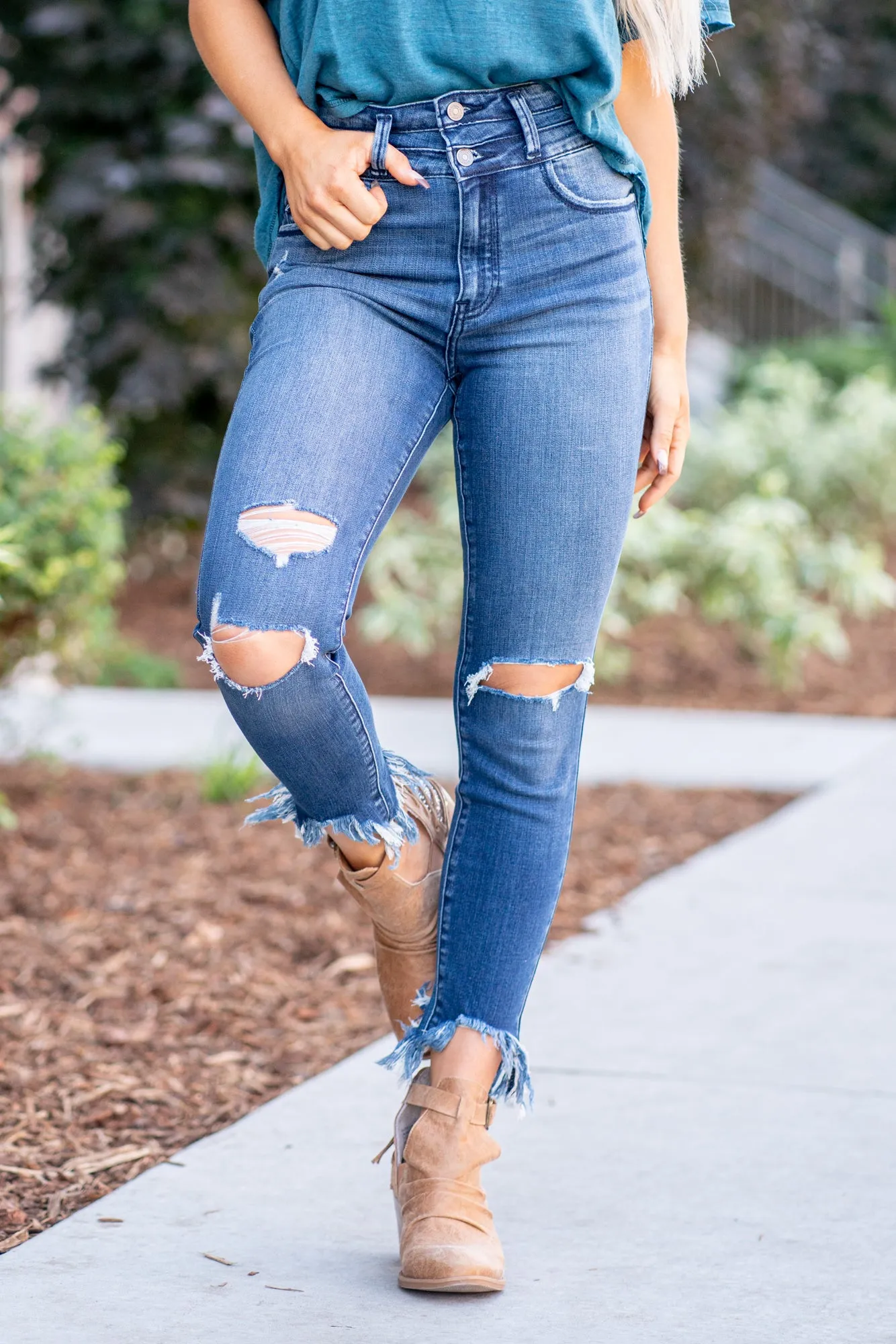Edalyn High Rise Double Button Ankle Skinny