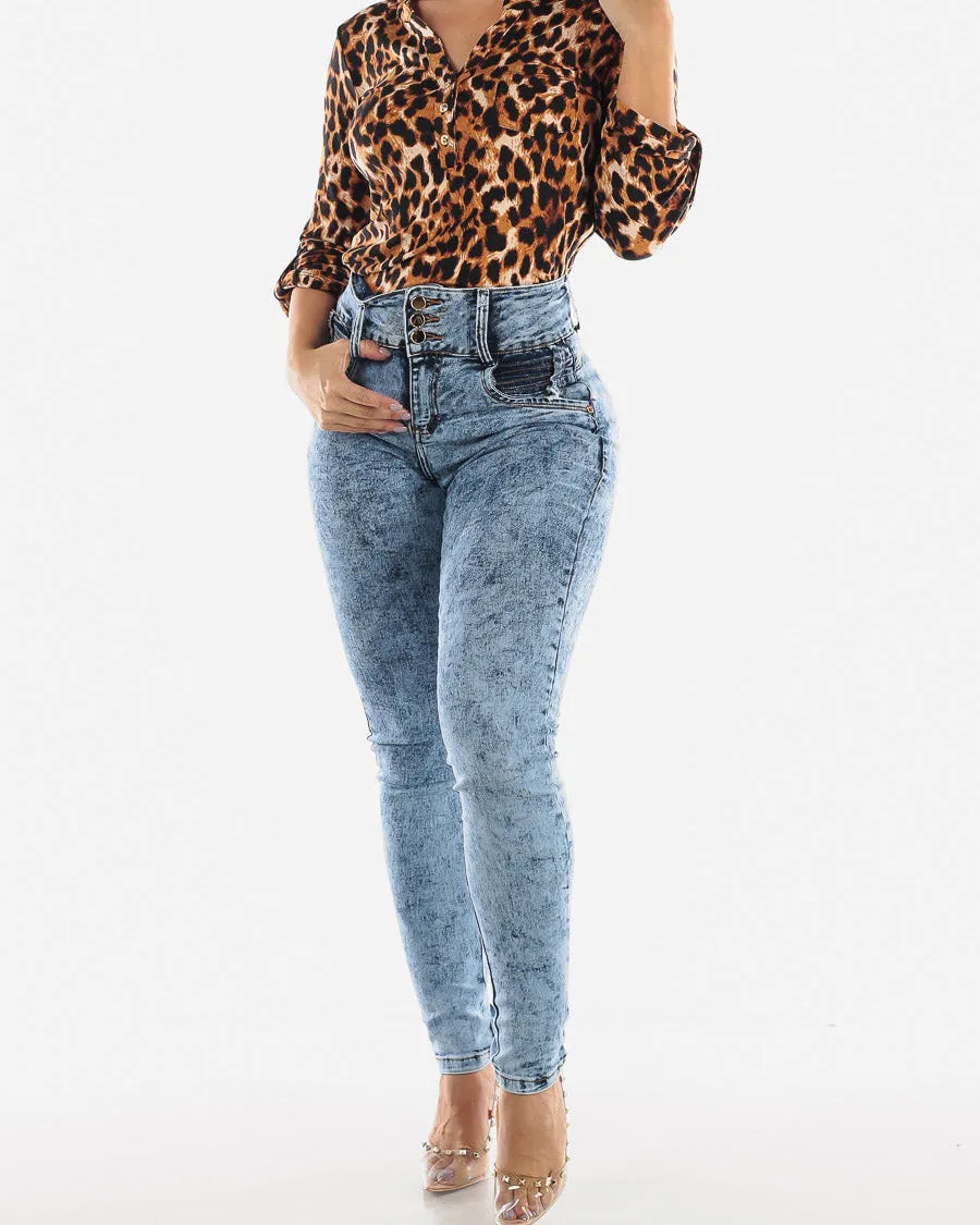 Gesäßanhebende Skinny Jeans mit Marmorierter Waschung und Liftendem Effekt