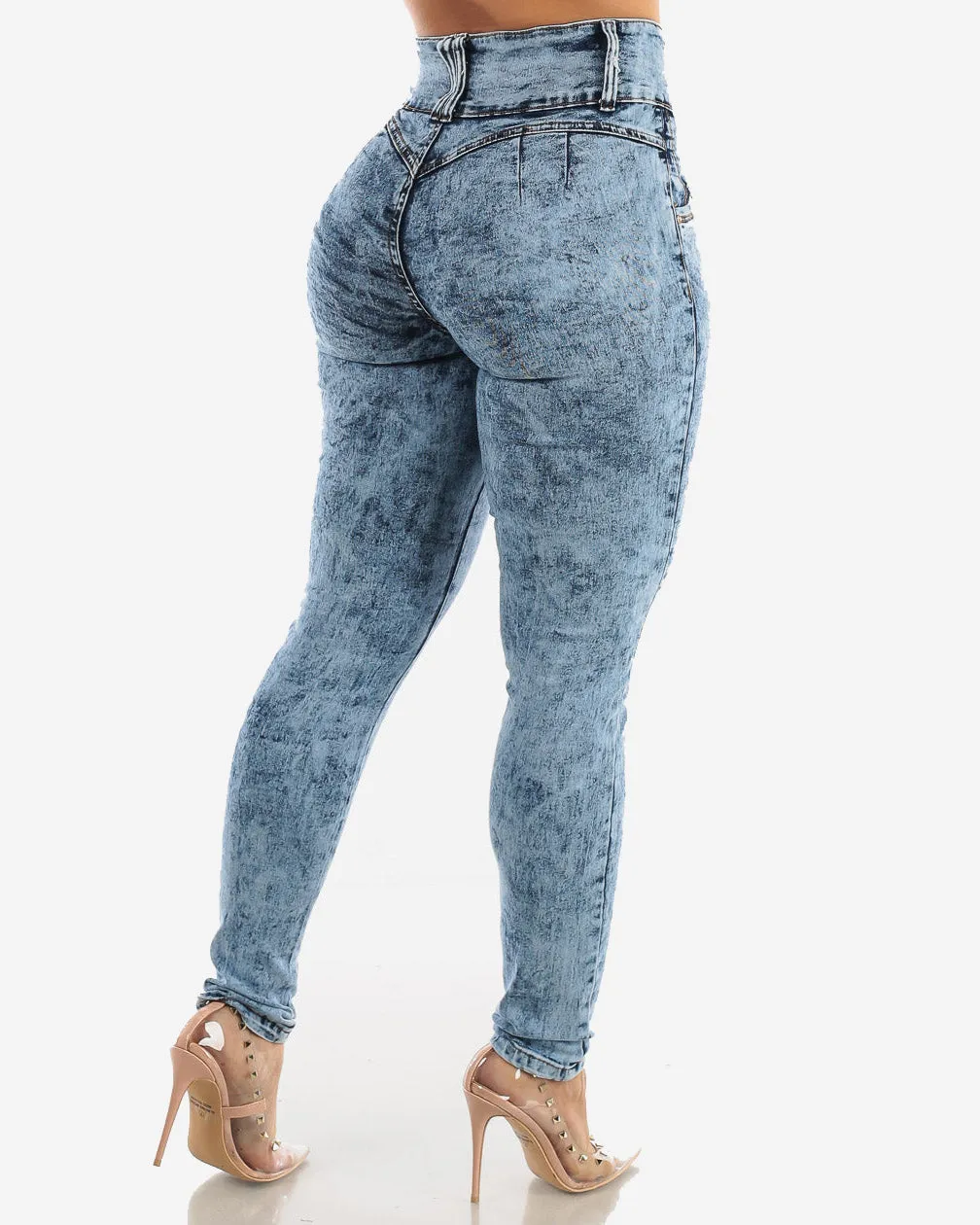 Gesäßanhebende Skinny Jeans mit Marmorierter Waschung und Liftendem Effekt