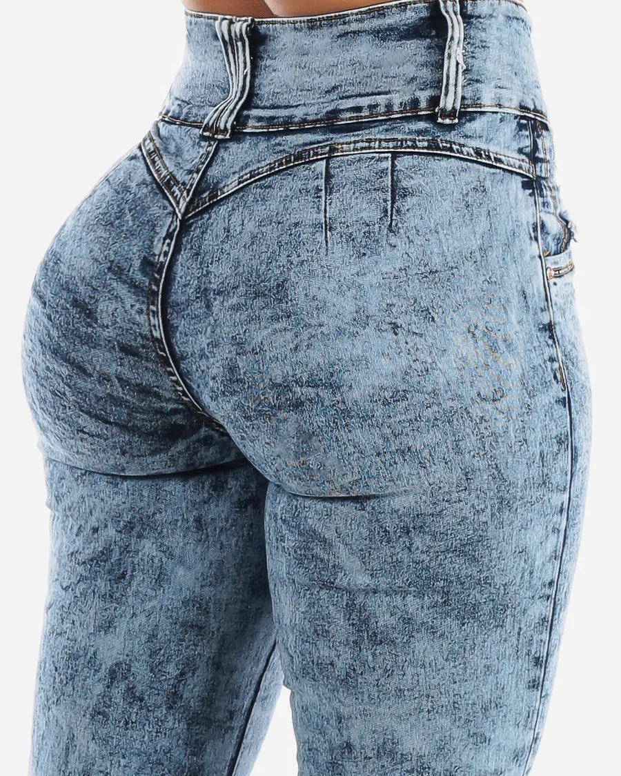 Gesäßanhebende Skinny Jeans mit Marmorierter Waschung und Liftendem Effekt