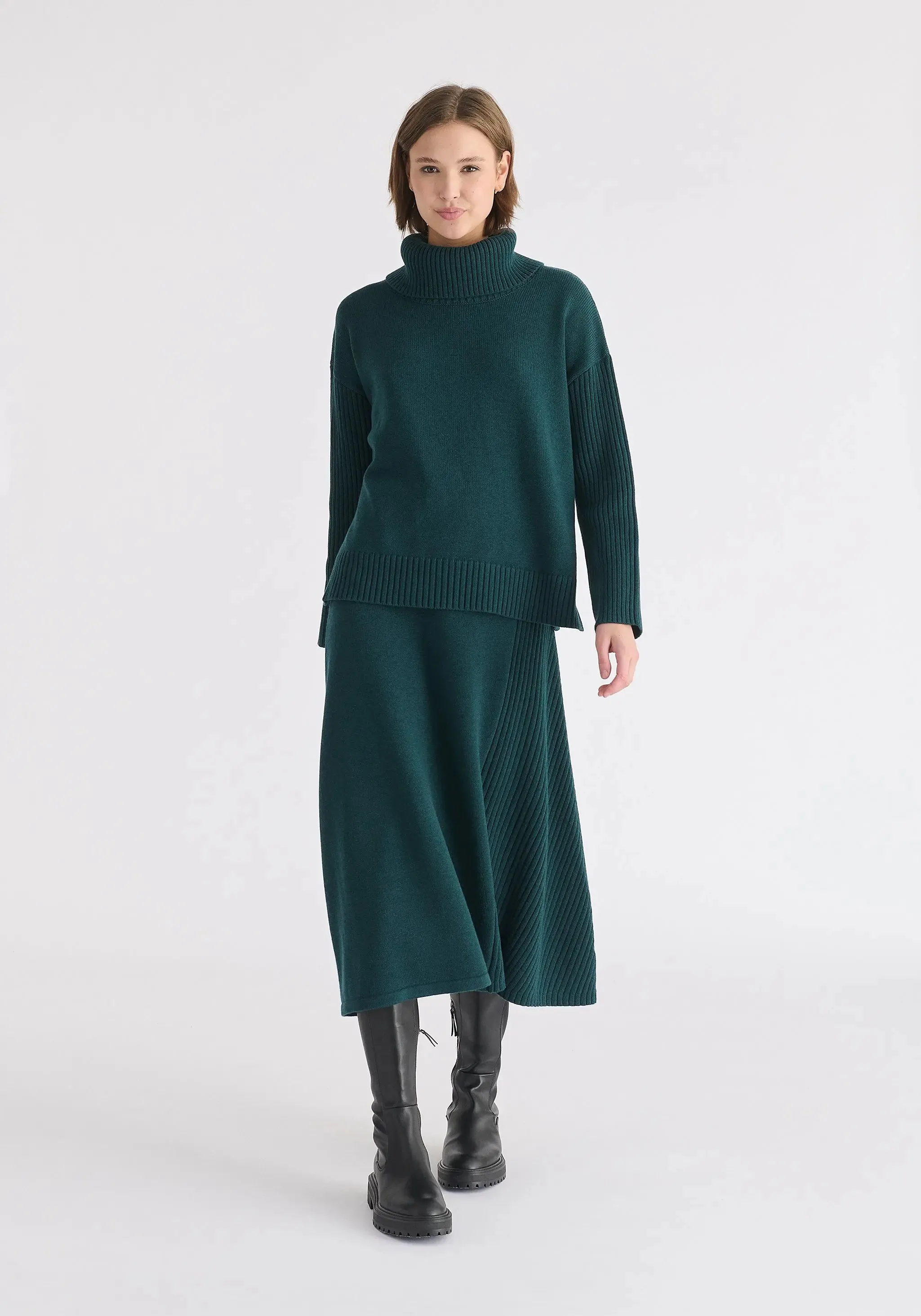 Green Polo Neck Jumper With Ribbed Details