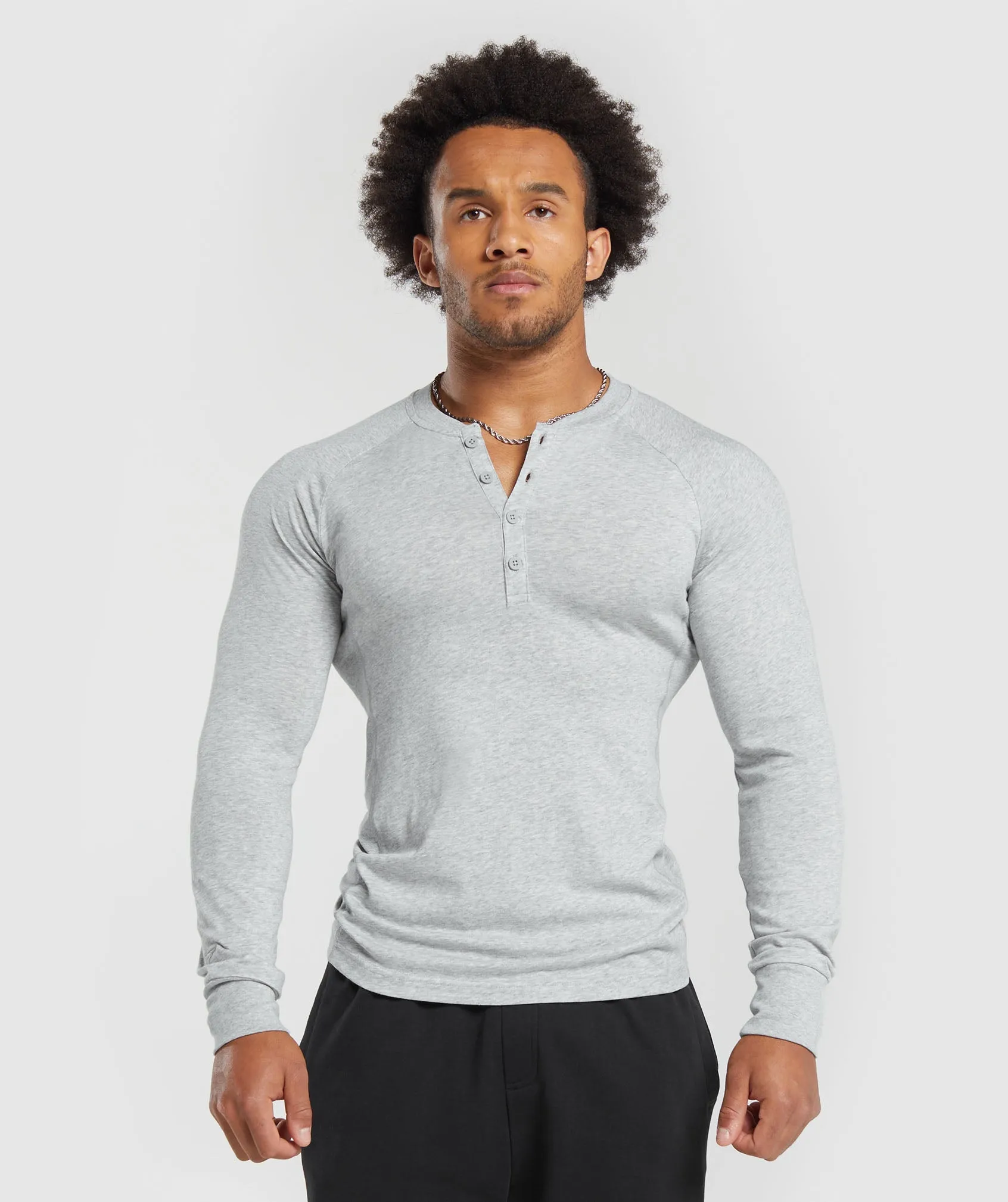 Gymshark Rest Day Essentials Henley - Light Grey Core Marl