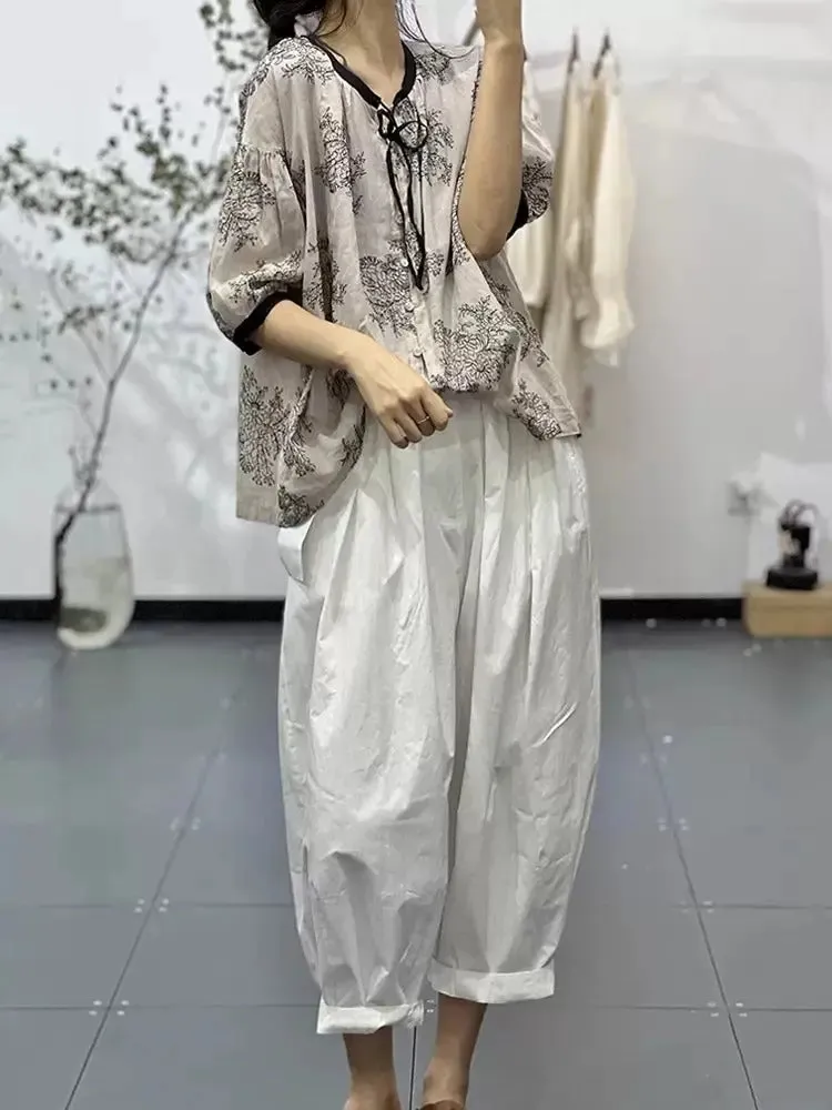 harem pants women Summer white cotton Trousers