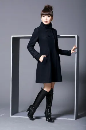 High Collar Long Sleeves Hooded Coat