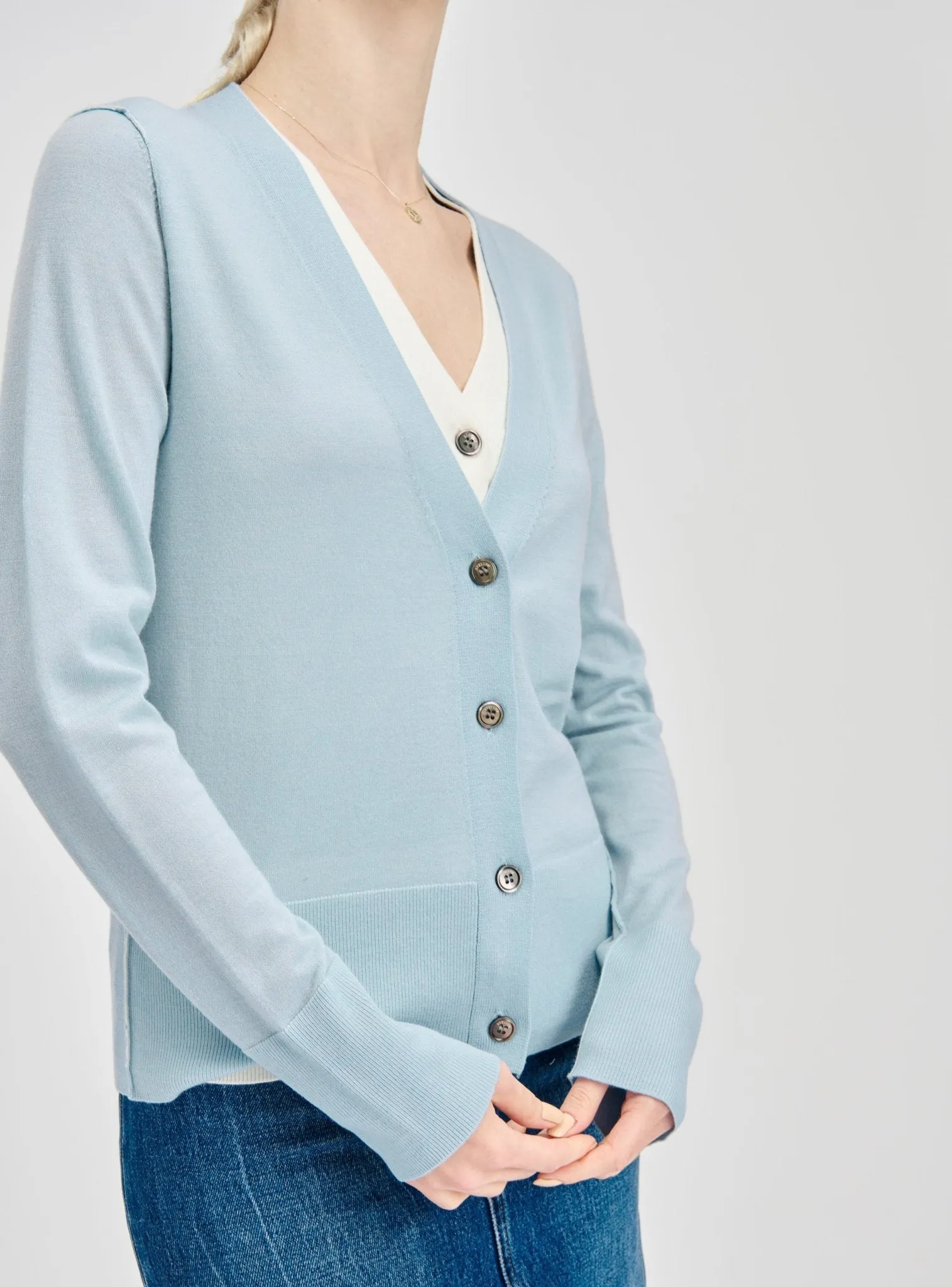 LEMAIRE wool double layer cardigan (Blue)