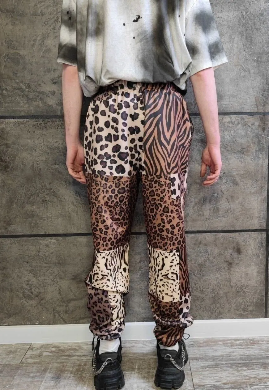 Leopard joggers handmade animal print raver pants in brown