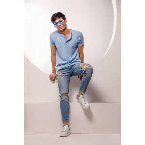 Light Blue Half Sleeves Henley