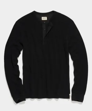 Lightweight Mini Waffle Henley in Blacktop