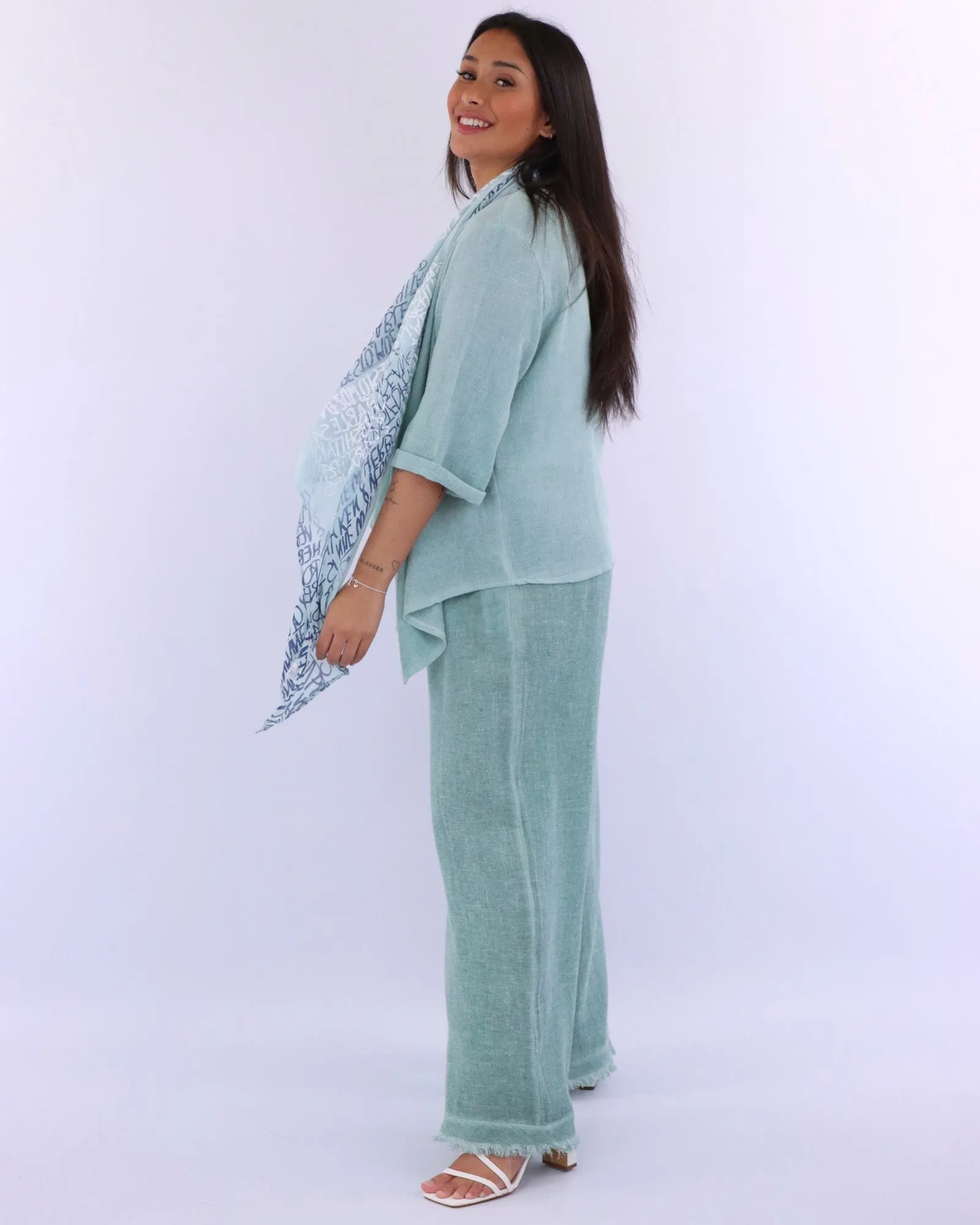 Linen and Cotton Blend Waterfall Front Cardi
