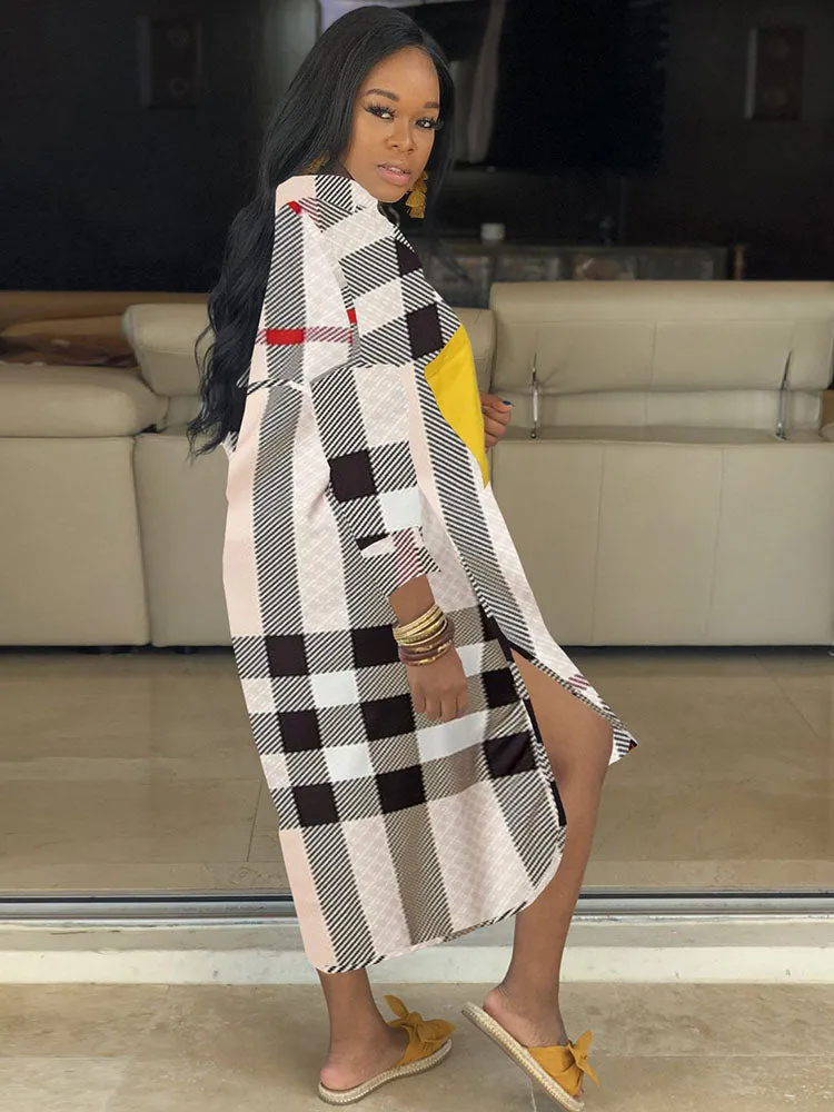 Long Sleeves Color Block Long Coats