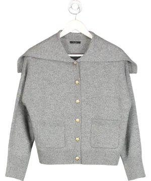 Massimo Dutti Grey Wool And Cashmere Blend Cardigan With Sailor Collar UK XS