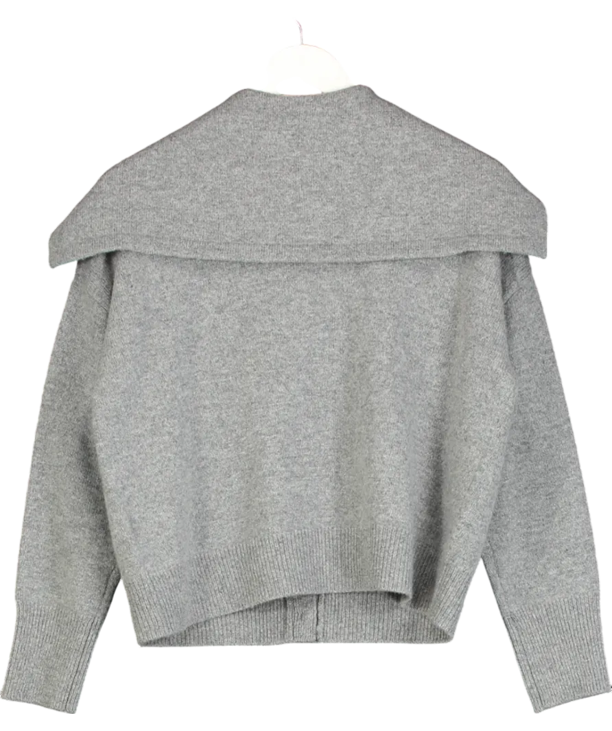 Massimo Dutti Grey Wool And Cashmere Blend Cardigan With Sailor Collar UK XS