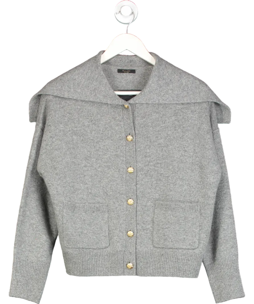 Massimo Dutti Grey Wool And Cashmere Blend Cardigan With Sailor Collar UK XS
