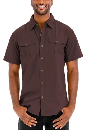 Mens Chocolate Brown Two Pocket Button Down Shirt