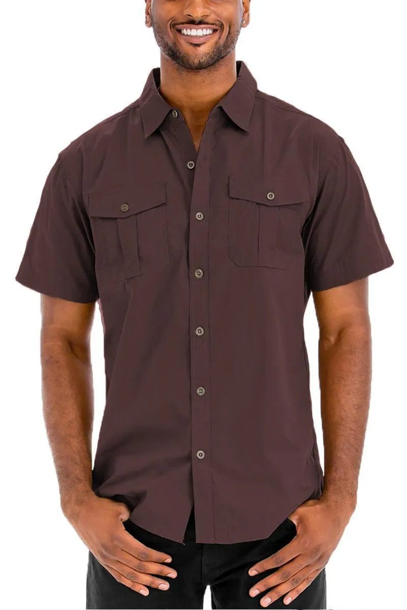 Mens Chocolate Brown Two Pocket Button Down Shirt