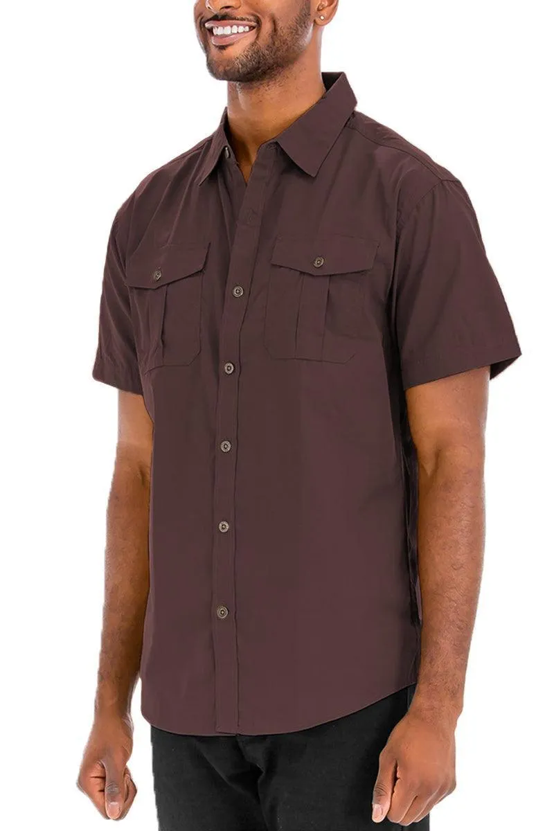 Mens Chocolate Brown Two Pocket Button Down Shirt