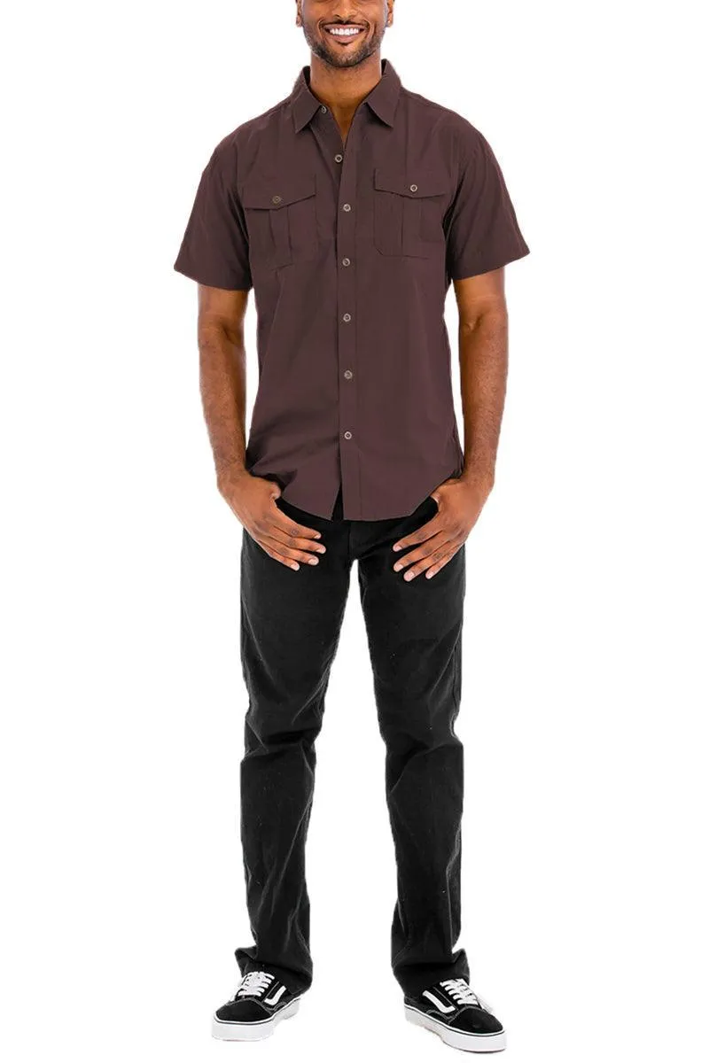 Mens Chocolate Brown Two Pocket Button Down Shirt