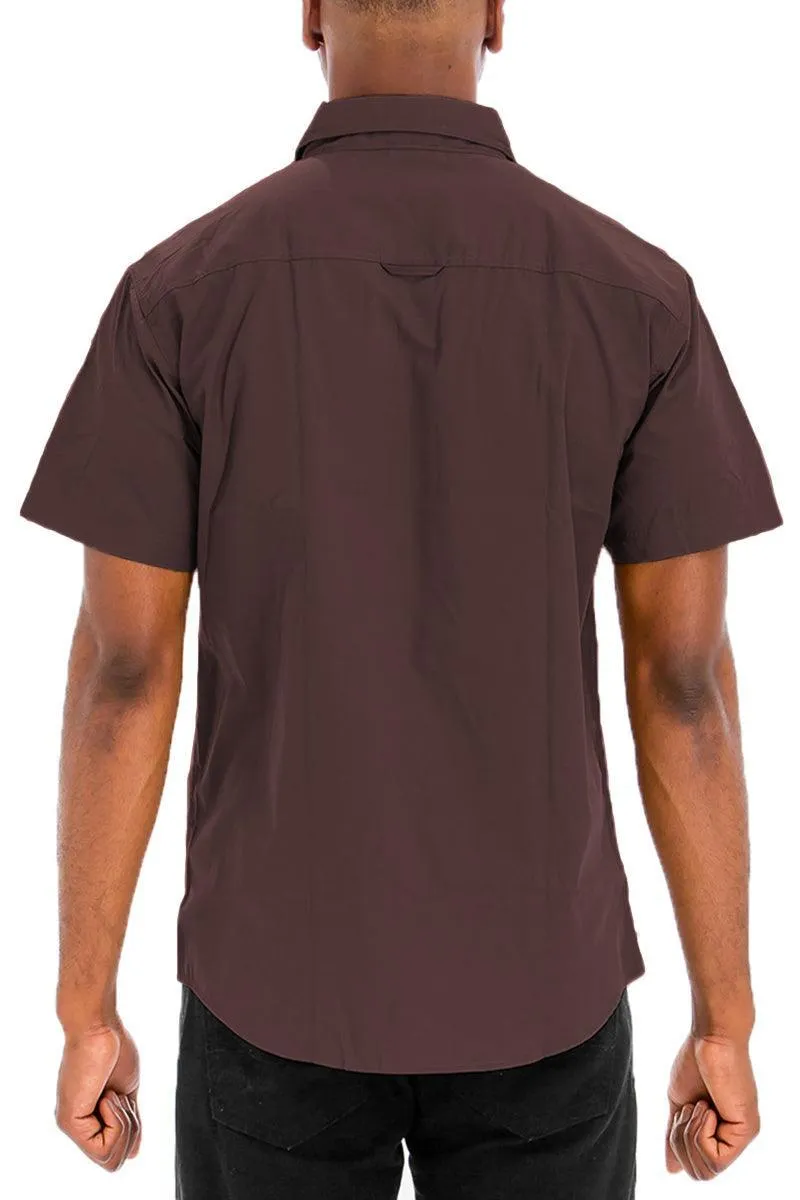 Mens Chocolate Brown Two Pocket Button Down Shirt