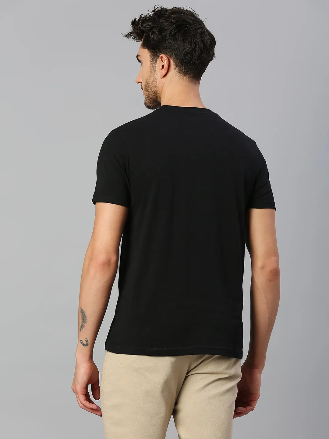 Men's Pure Cotton Printed Half Sleeves Casual T-Shirt (Black)