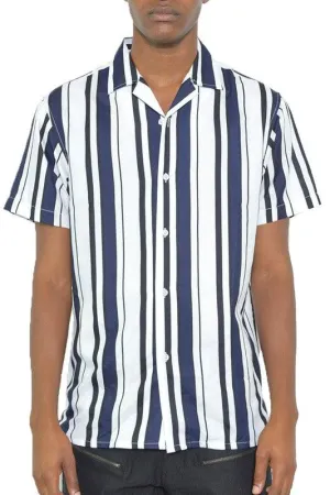 Mens Short Sleeve Striped Button Down Shirt Print