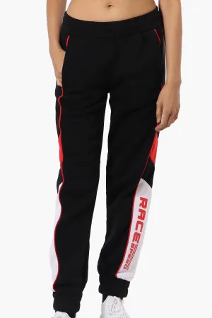 New Look Race Side Print Fleece Joggers - Black