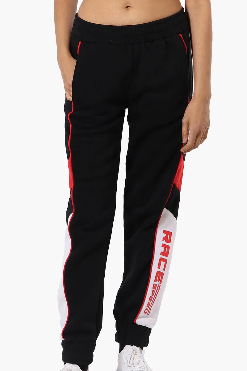 New Look Race Side Print Fleece Joggers - Black